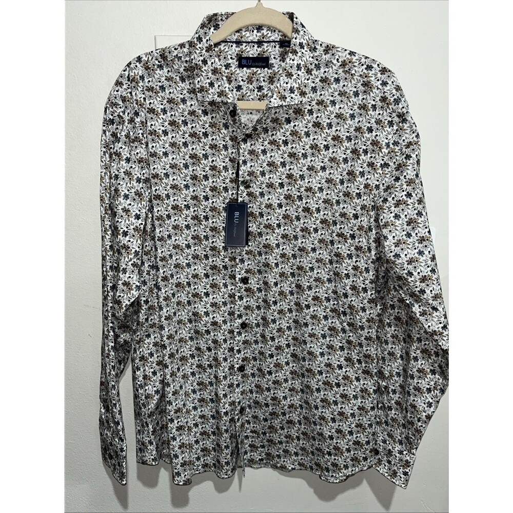 Men’s Blu By Polifroni Brown Floral Long Sleeve Button Up XL NWT  (1A)b
